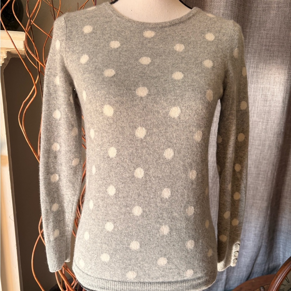 Talbots Gray and Cream Polka Dot Sweater